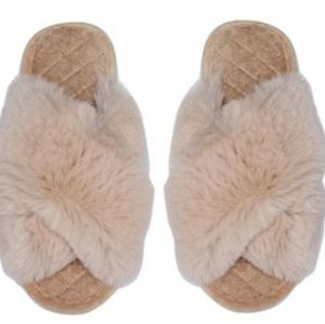 BROWN POM POM FLUFFY HOME SLIDE SLIPPERS